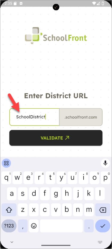 district URL text entry field