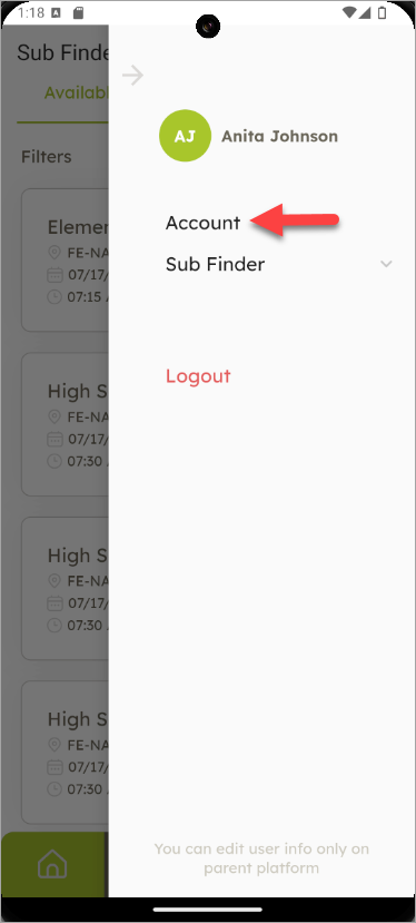 screen cap illustrating navigation route to account