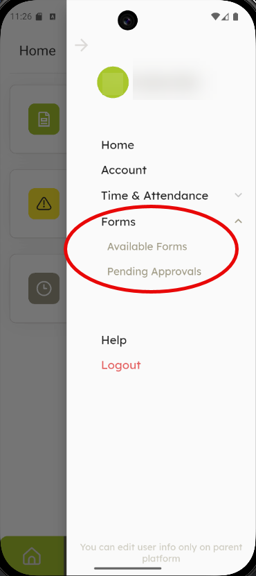 screen capture of the mobile app navigation menu
