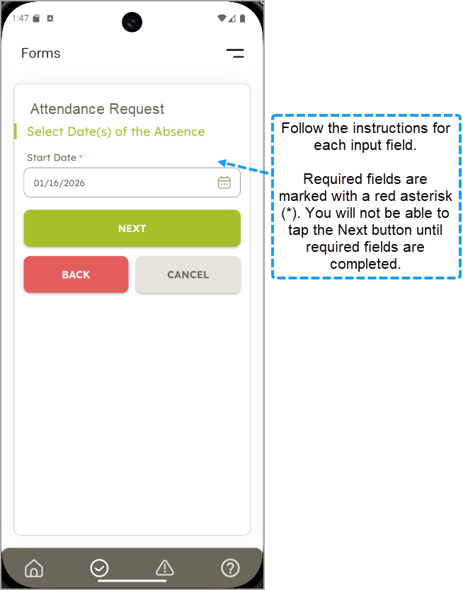 screen capture showing required fields